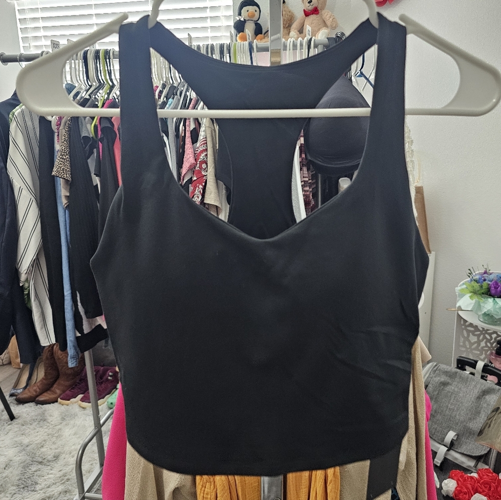 Fabletics Black Anywhere Cropped Built-In Bra Tank NWT